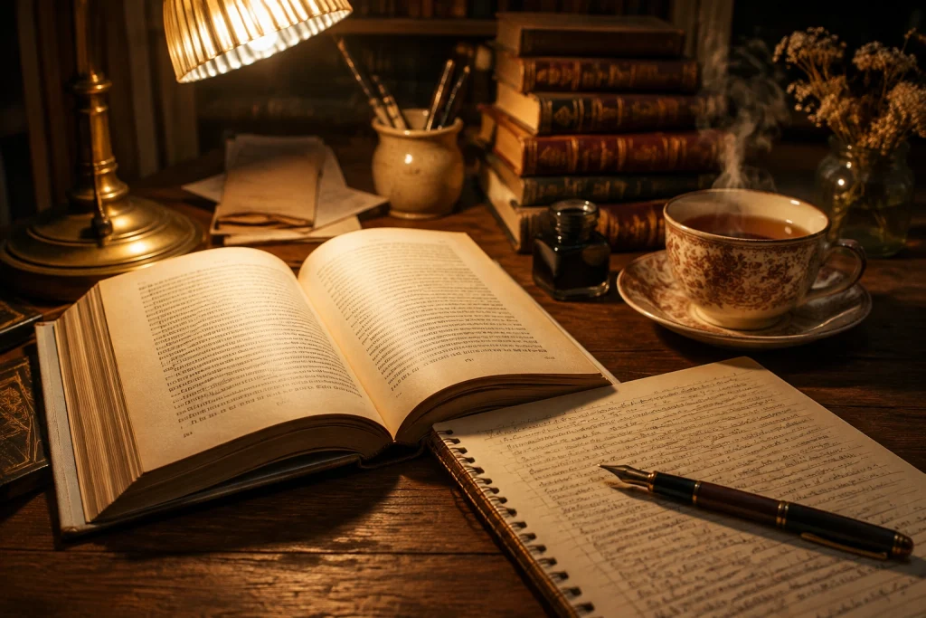 مترجم ادبی در حال ترجمه یک کتاب